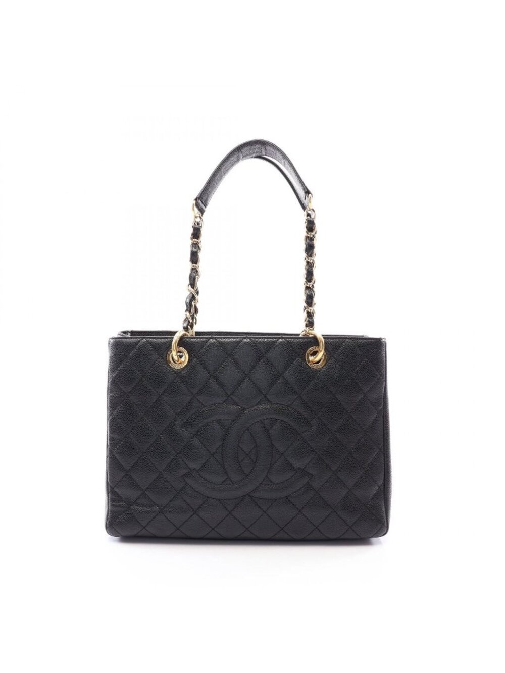 Chanel Tote Bag Quilted Grand Shopping GST Black Caviar Leather GST Chain